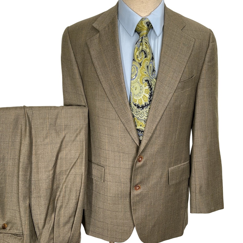Chaps Ralph Lauren Suit Men 40R 30W 29L Brown Green Plaid Houndstooth Canada